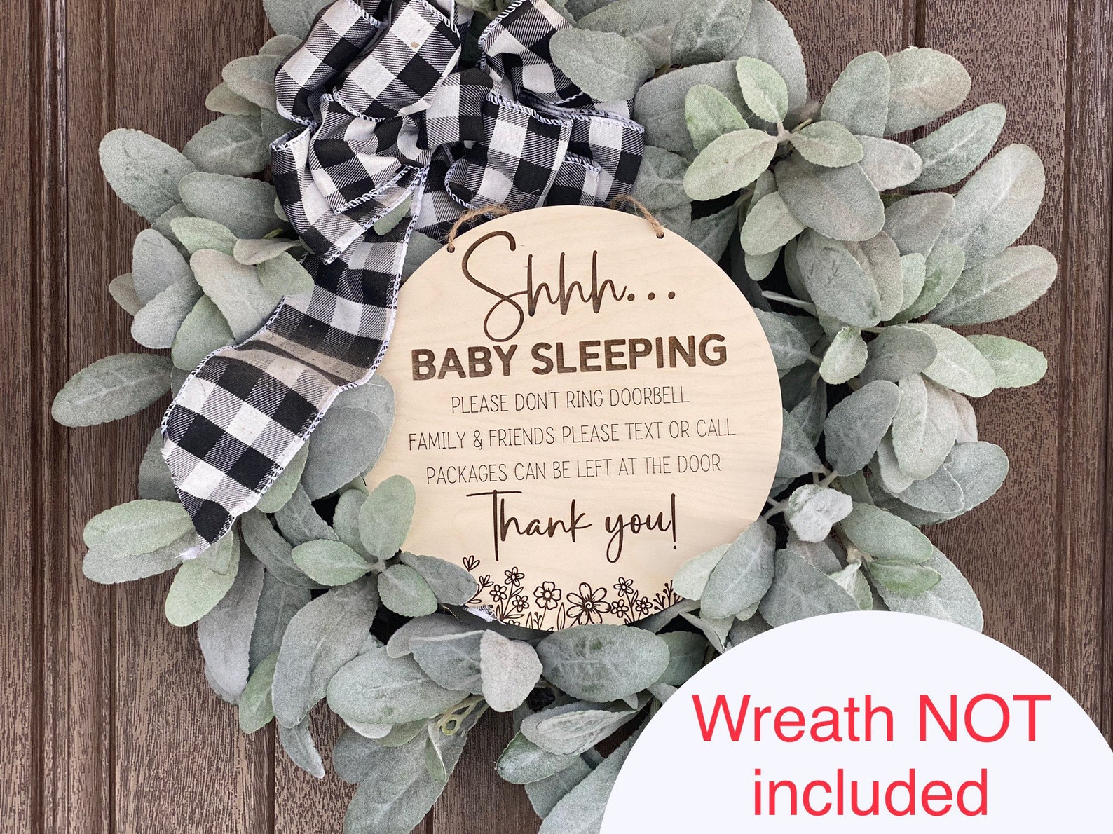 Baby Sleeping Holzschild – 'Don't Ring Doorbell', 25,4 X 12,7 Cm, Mit Aufhängeseil, Für Tür & Wand