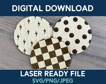 Laser Engraving Backer SVG: Lightning Bolt, Smile, Checkered (Digital Download)