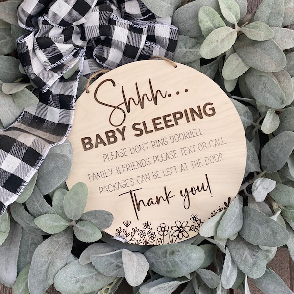 Baby sleeping sign | Door Hanger | Wreath Sign | Don't Ring Doorbell Sign | Shhh Baby Sleeping | Front Door Sign