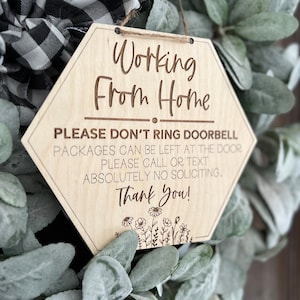 Working From Home Sign: Baltic Birch Wood Door Hanger