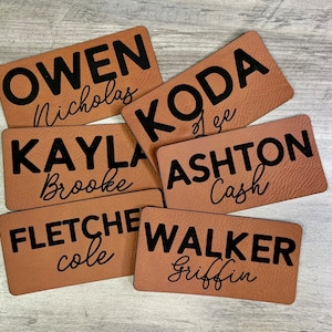 Custom Kid's Name Iron-On Leather Patch for Backpacks, Lunchboxes, Hats & More | Personalized Tag