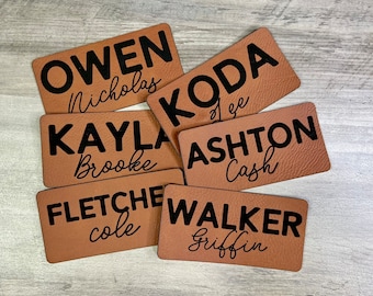 Custom Kid&#39;s Name Iron-On Leather Patch for Backpacks, Lunchboxes, Hats & More | Personalized Tag