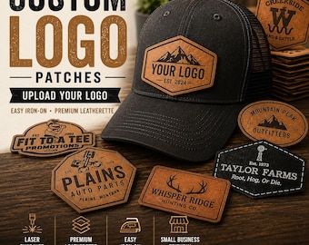Custom Logo Patch | Personalized Iron-On Business Logo Patch | Laser Engraved Faux Leather Patch for Hats, Apparel, Bags & Branding