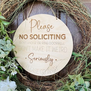 No soliciting sign | Door Hanger | Wreath Sign | Don't Ring Doorbell Sign | Don’t make it weird | Front Door Sign | no solicitation