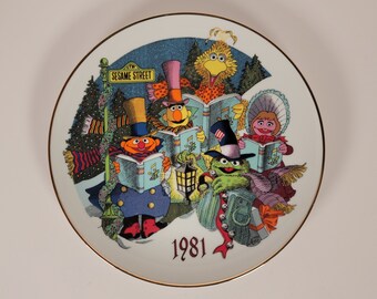 1981 Sesame Street, Muppet Characters Plate, Big Bird, Oscar the Grouch, Gorham China 1st Limited Edition, Bert and Ernie