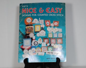Fifty Nice and Easy Designs for Counted Cross Stitch by Jane Arlyn Crabtree, Pattern, Craft Book, First Edition 1982