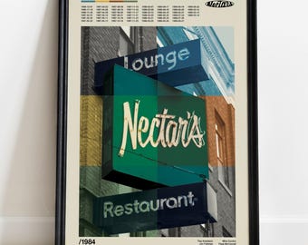 Phish Nectar's Burlington VT Midcentury Modern Print, Music Venue Wall Art (18"x24")