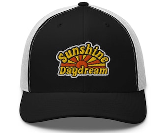 Sunshine Daydream Embroidered Trucker Cap – Retro Grateful Vibes Hat