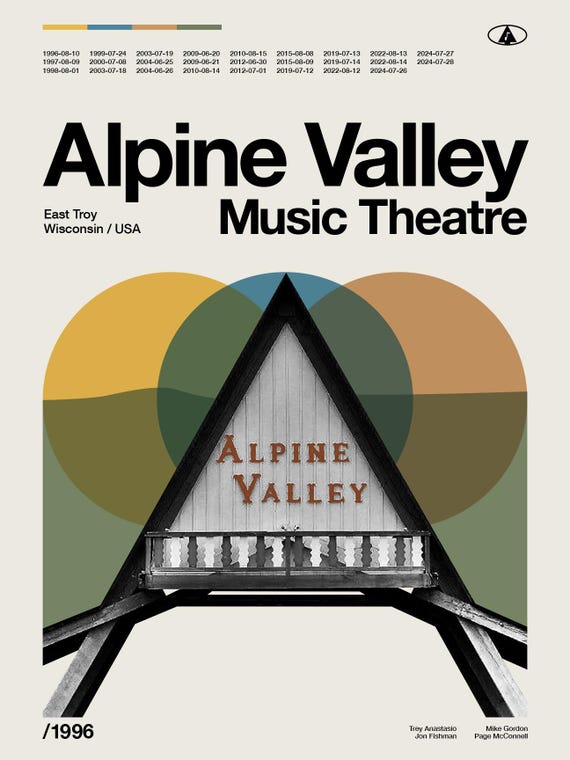 Phish Alpine Valley Music Theatre Poster, Wisconsin Concert Art