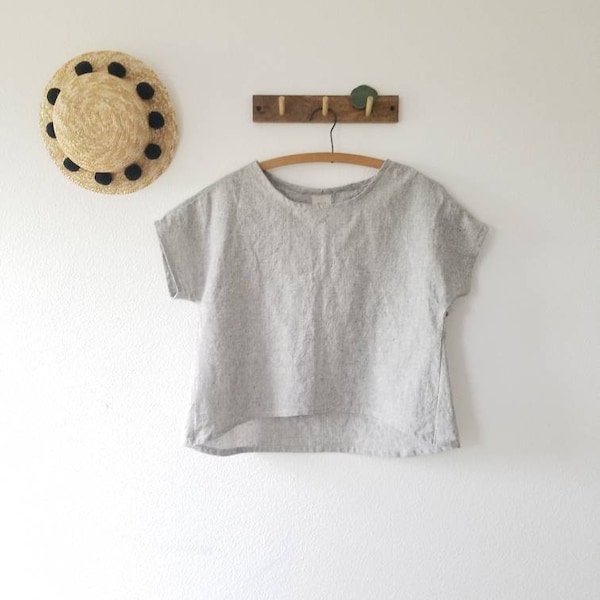 Women's natural linen shirt / Linen boxy top / Linen clothing for Women / Linen crop top / Women's linen clothing Gray linen shirt for women