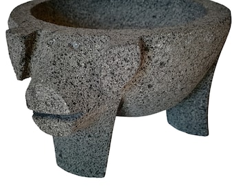 8 inch Pig Molcajete Mexican mortar made of volcanic stone, 8 inches in diameter, Molcajete in the shape of a pig.