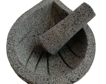 8 inch Molcajete Mexican volcanic stone mortar 20 cm. Molcajete leaf.