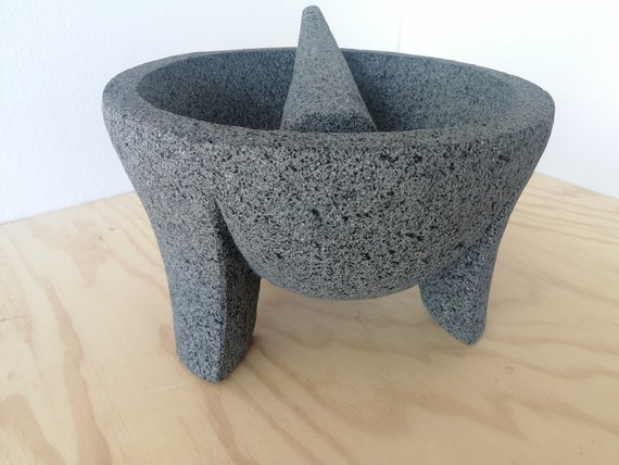 Molcajete Mexicain En Pierre Volcanique 20,3 Cm – Mortier Et Pilon Pour Guacamole, Salsa – Fait Main Au Mexique