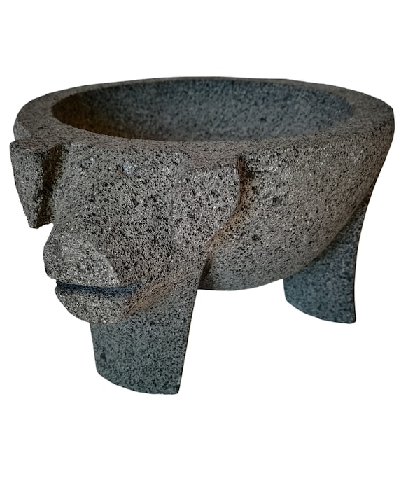 8 inch Pig Molcajete mortero mexicano de piedra volcánica hecho a mano 8  pulgadas de diametro Molcajete figura de cerdo. -  España