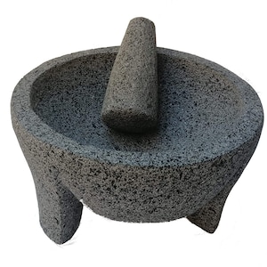 Authentic Mexican Molcajete 10&quot; (25 cm) – Handmade Volcanic Stone Mortar and Pestle – Large Molcajete for Guacamole, Salsa & Spices