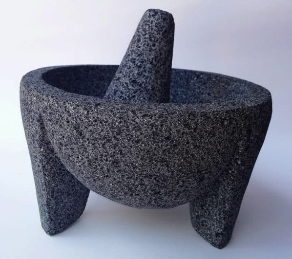 4.5 inch mini Molcajete Mexican volcanic stone mortar handmade 10 cm.