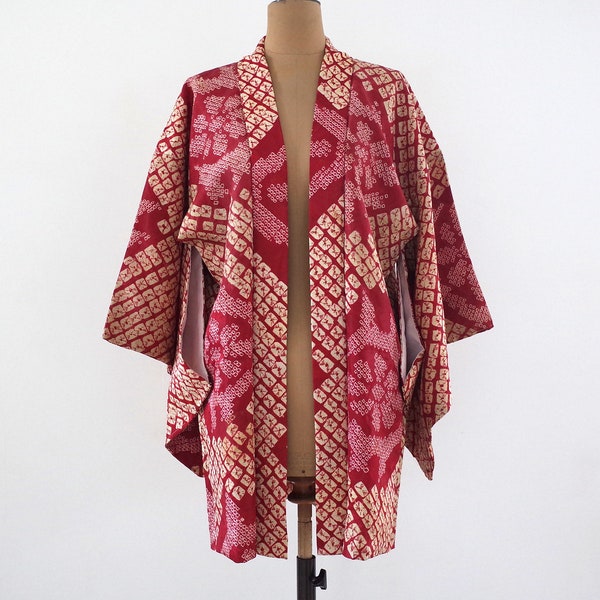 Veste Kimono pièce unique, Kimono soie japonais, Veste Kimono cousue main, Veste Kimono femme, haori shibori, Antiquité japonaise, shibori