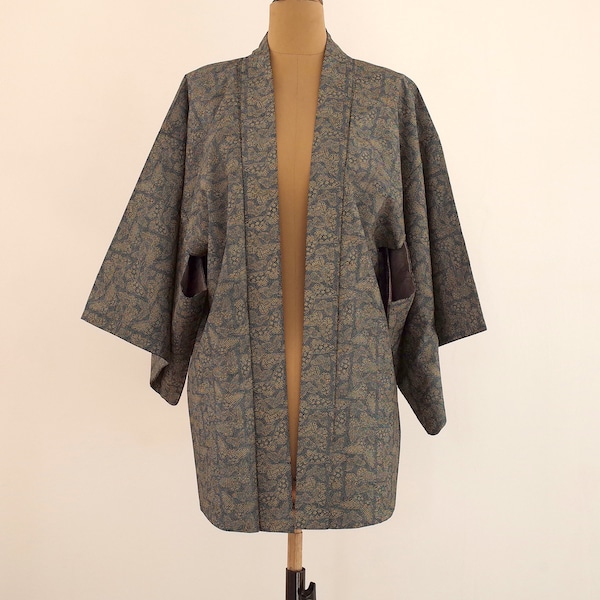 Veste Kimono pièce unique, Kimono soie japonais, Veste Kimono cousue main, Veste Kimono femme, tsumugi , Antiquité japonaise, veste haori