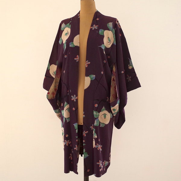 Veste Kimono pièce unique, Kimono soie japonais, Veste Kimono cousue main, Veste Kimono femme, haori, Antiquité japonaise, veste haori