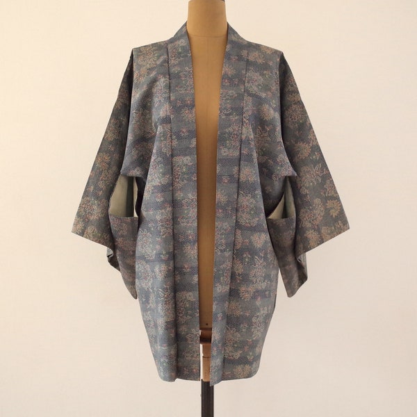 Veste Kimono pièce unique, Kimono soie japonais, Veste Kimono cousue main, Veste Kimono femme, tsumugi , Antiquité japonaise, veste haori