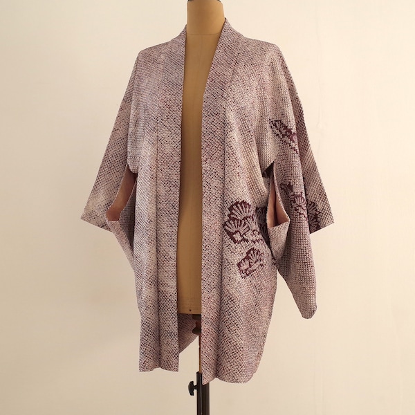 Veste Kimono pièce unique, Kimono soie japonais, Veste Kimono cousue main, Veste Kimono femme, haori shibori, Antiquité japonaise, shibori