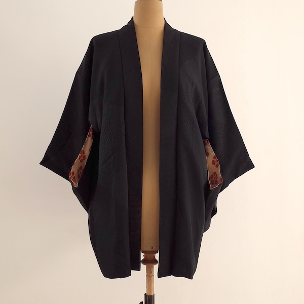 Veste Kimono pièce unique, Kimono soie japonais, Veste Kimono cousue main, Veste Kimono femme, haori, Antiquité japonaise, veste haori kamon