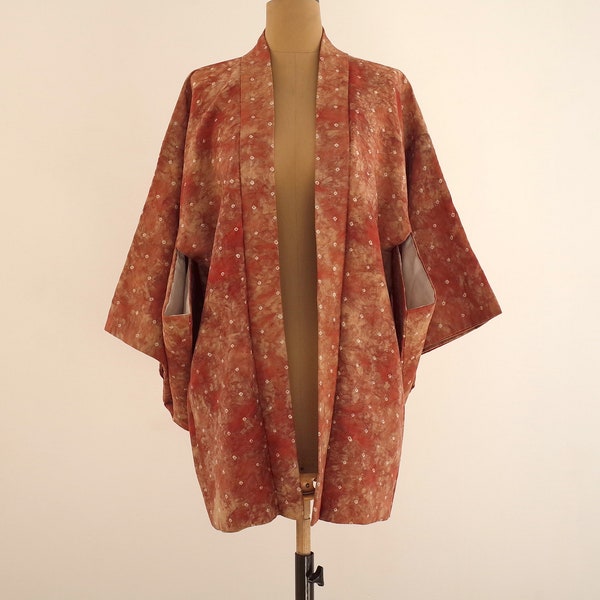 Veste Kimono pièce unique, Kimono soie japonais, Veste Kimono cousue main, Veste Kimono femme, haori shibori, Antiquité japonaise, shibori