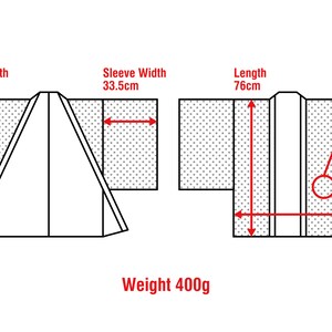 Puede incluir: Un dibujo en blanco y negro de una prenda de vestir con medidas en cent&iacute;metros. La prenda tiene una longitud de manga de 45,5 cm, una anchura de manga de 33,5 cm, una longitud de 76 cm y una anchura de 59 cm. La prenda pesa 400 gramos.