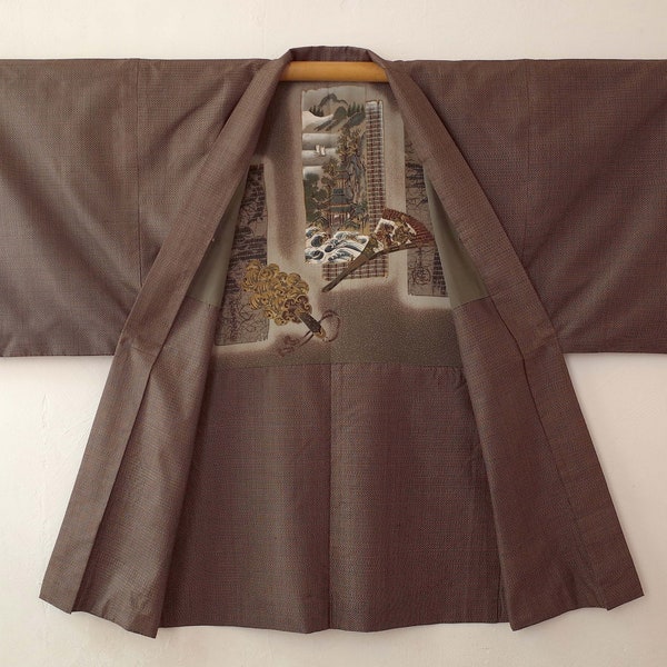 Veste Kimono pièce unique, Kimono soie japonais, Veste Kimono cousue main, Veste Kimono homme, Antiquité japonaise, haori, tsumugi