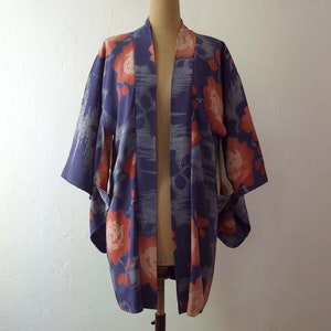 Veste Kimono en soie japonaise, Veste Kimono pièce unique cousue main, Veste Kimono femme, Antiquité japonaise, veste Haori vintage Shibori