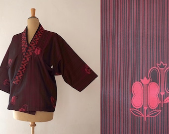 Veste Kimono en soie japonaise, Veste Kimono pièce unique cousue main, Veste Kimono femme, Antiquité japonaise, veste Haori vintage