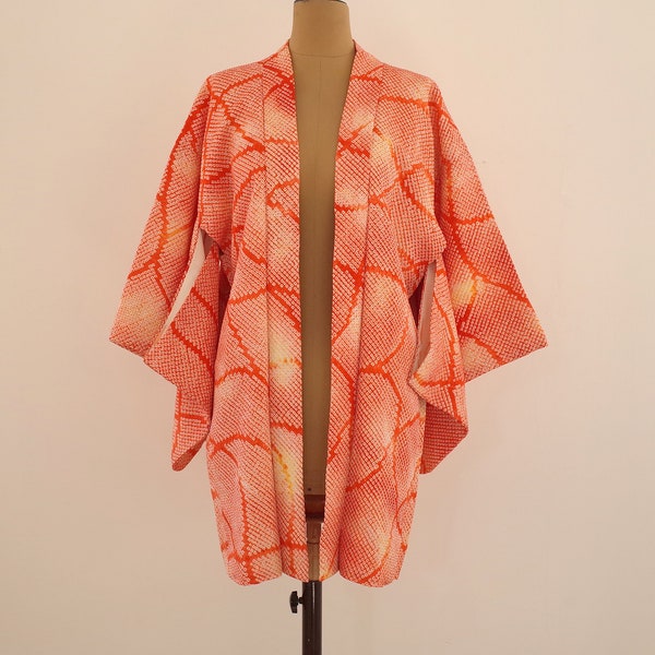 Veste Kimono pièce unique, Kimono soie japonais, Veste Kimono cousue main, Veste Kimono femme, haori shibori, Antiquité japonaise, shibori