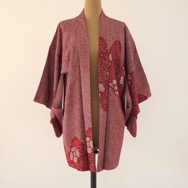 Veste Kimono pièce unique, Kimono soie japonais, Veste Kimono cousue main, Veste Kimono femme, haori shibori, Antiquité japonaise, shibori