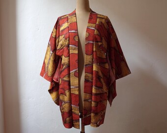 Veste Kimono en soie japonaise, Veste Kimono pièce unique cousue main, Veste Kimono femme, Antiquité japonaise, veste Haori vintage