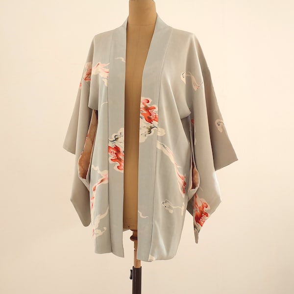 Veste Kimono pièce unique, Kimono soie japonais, Veste Kimono cousue main, Veste Kimono femme, haori, Antiquité japonaise, veste haori