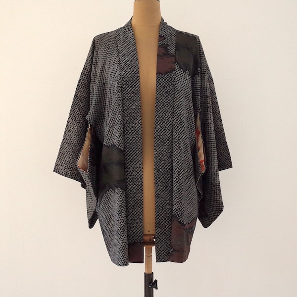 Veste Kimono pièce unique, Kimono soie japonais, Veste Kimono cousue main, Veste Kimono femme, haori, Antiquité japonaise, veste haori