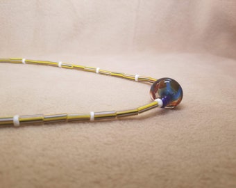 Macaroni Necklace with a Hand Blown Glass Bead