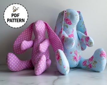 Rabbit Sewing Pattern & Tutorial - Instant PDF Digital Download - DIY stuffed fat quarter toy, jointed animal dress up doll - small/large