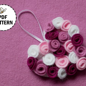 Rosebud Heart Felt Tag Pattern & Tutorial - Quick and Easy Valentine&#39;s Day Project - Instant PDF Digital Download