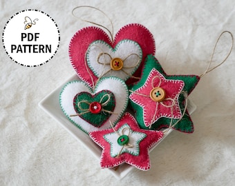 Christmas Felt Ornament Bundle - Star and Heart Decoration Patterns & Tutorials - Quick and Easy Projects - Instant PDF Digital Downloads