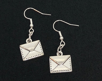 Mail Carrier Envelope Letter Dangle Earrings w/Small Ring Hoops. USPS, Delivery, Postal Service. Thank you gift to Mail Lady