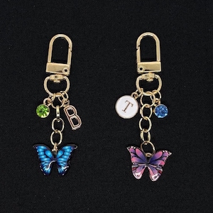 Butterfly Charm Initial Keychain | Gold Bag Charm | Purse Charm | Women&#39;s Bag Accessories | Wedding Favors | Birthday Gift | Custom Keychain