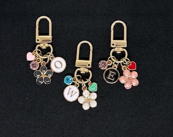 Flower Charm Initial Keychain | Gold Bag Purse Accessory