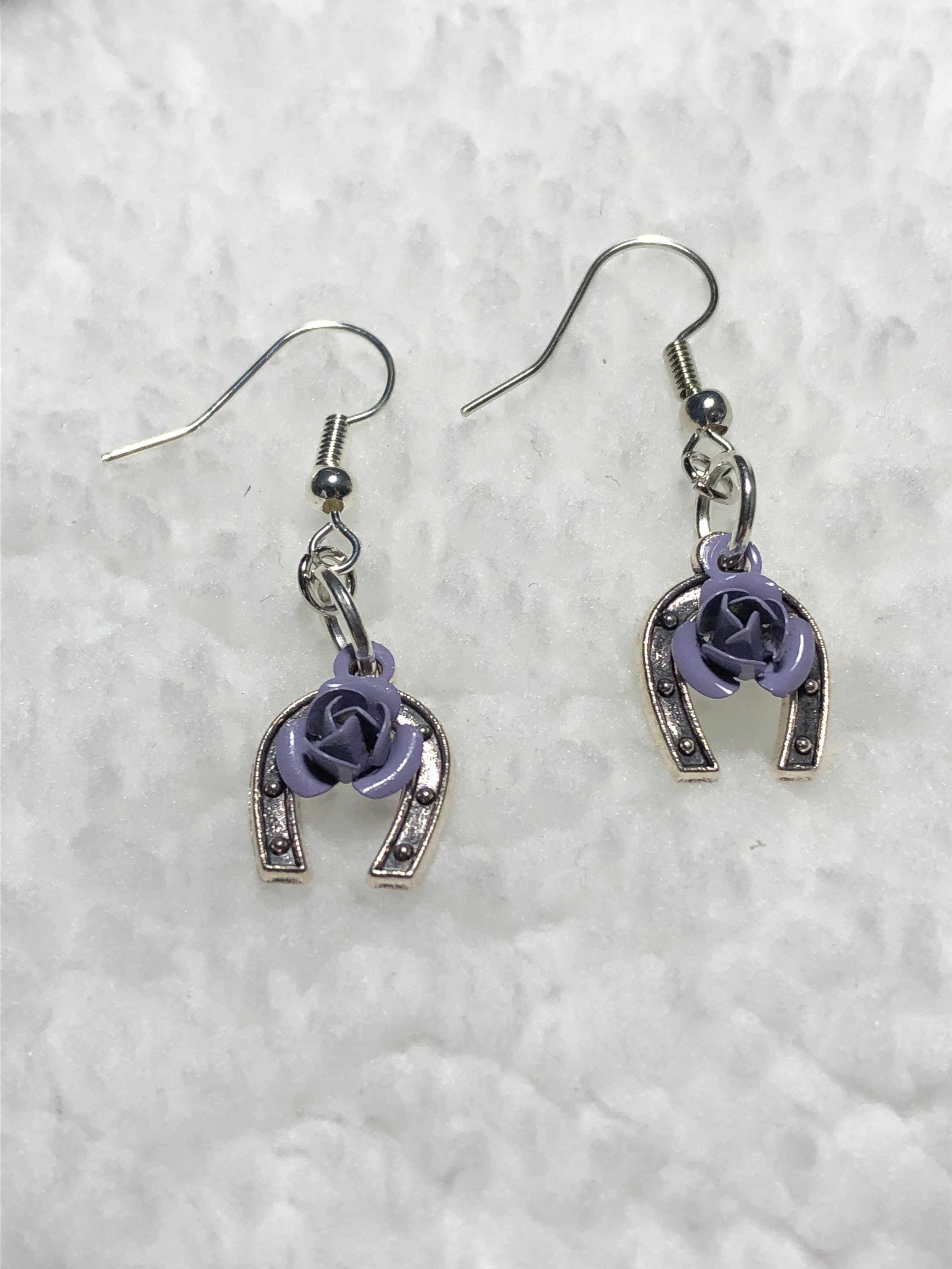 HORSESHOE Horse Shoe Dangle Earrings. Silver plated ear hook & Etsy