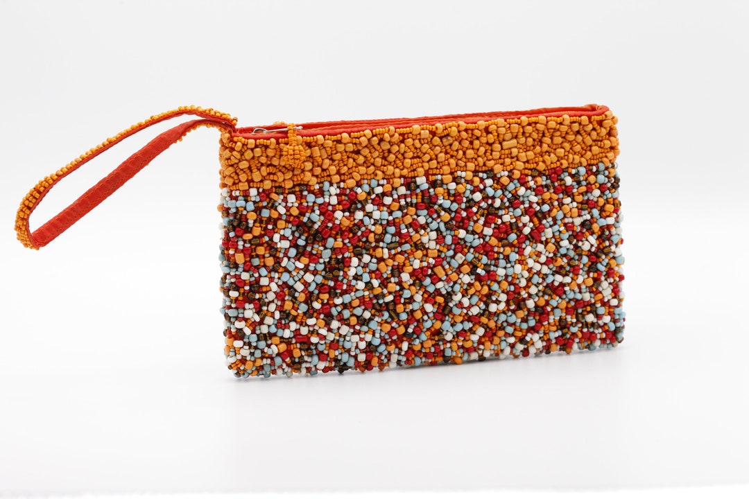 Orange Clutch Beaded Evening Bag Handmade Wristlet - Etsy