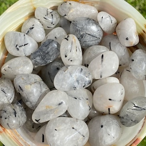 1 Black Tourmaline In Quartz Tumbled Stone, wellness, geology, pocket rocks, palm stones, altar, meditation, protection stones, crystals