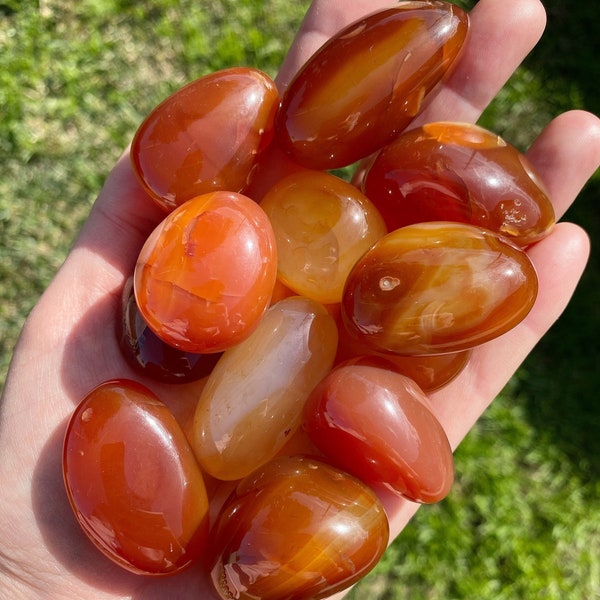 1 Carnelian Tumbled Palm Stone, geology, minerals, rock hound, chakra stones, jewelry, wire wrapping, bohemian fashion, pocket rocks, yoga