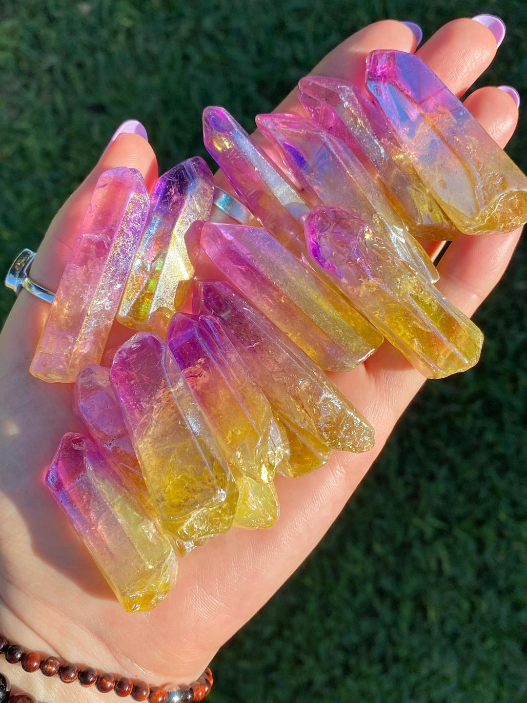 1 Sunset Aura Quartz Point, Rocks, Pocket Stones, Geology, Rock Garden ...