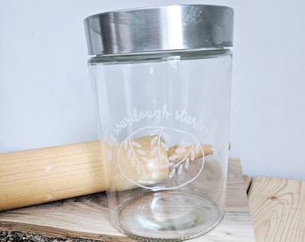 Sourdough Starter Silver Top Engraved Jar 36oz