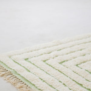 Moroccan area rug White Beni ourain style rug for living room mid century modern Tufted Green Azilal rug image 10